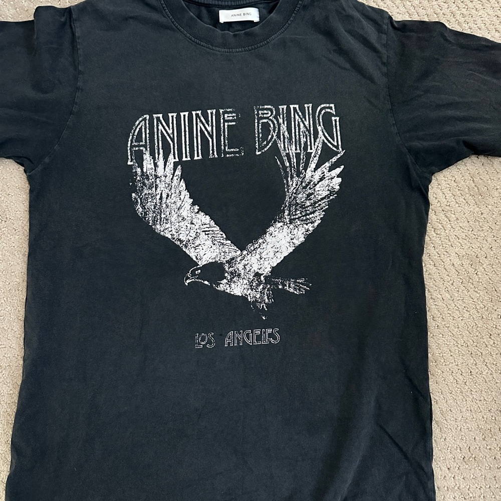 Anine Bing Charcoal Tee with Eagle Design